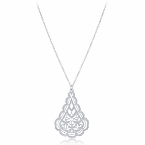 Sterling Silver Diamond Cut Flat Teardrop Necklace