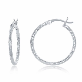 Sterling Silver Diamond Cut Hoop Earrings, 25 mm