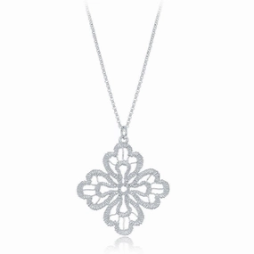 Sterling Silver Diamond Cut Leaf Flower Necklace