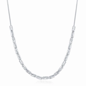 Sterling Silver Diamond Moon Cut Bead Necklace