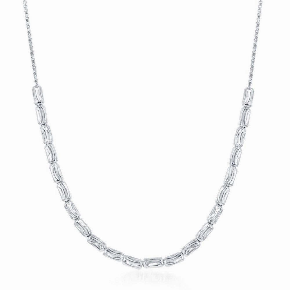 Sterling Silver Diamond Moon Cut Bead Necklace