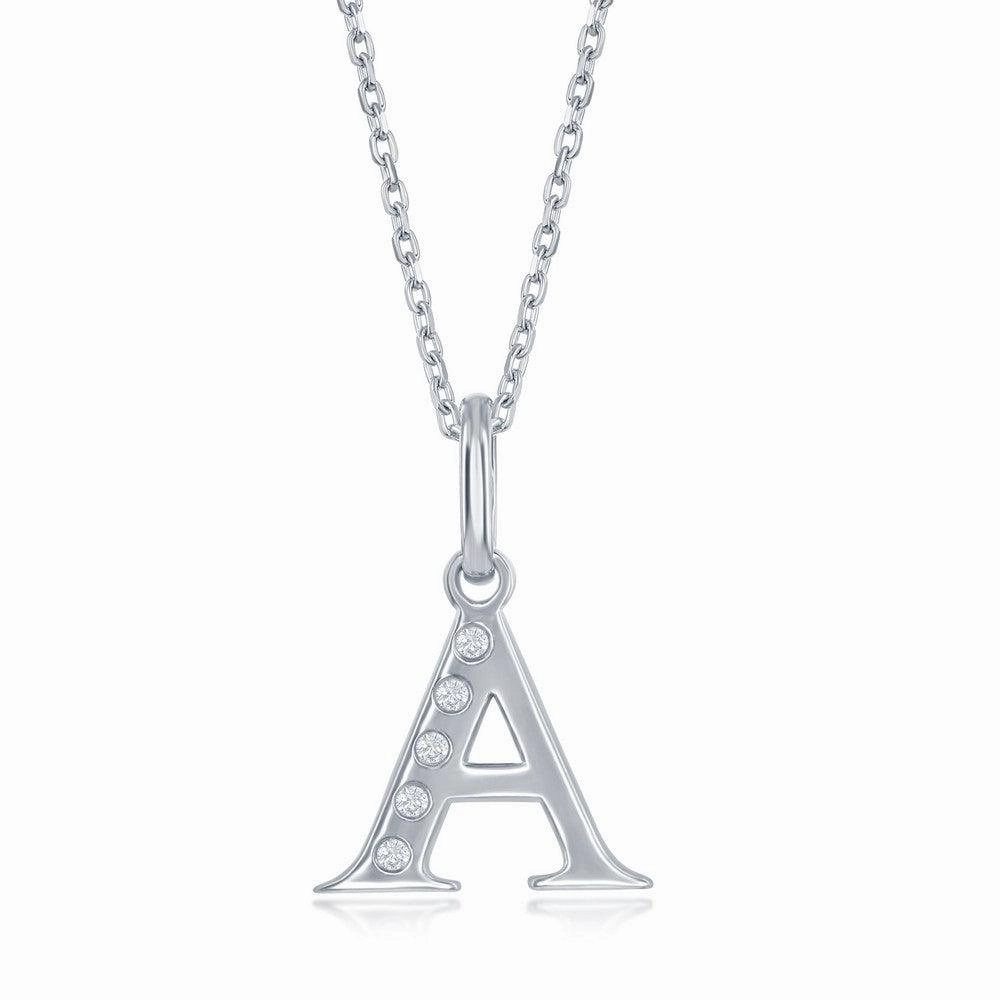 Sterling Silver Diamond "A" Initial Pendant Chain