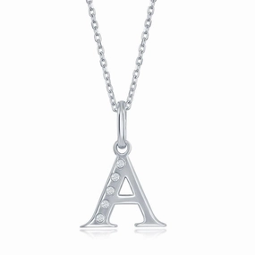 Sterling Silver Diamond "A" Initial Pendant Chain