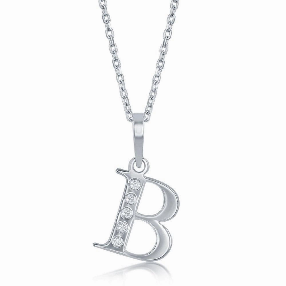 Sterling Silver Diamond "B" Initial Pendant Chain