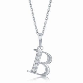 Sterling Silver Diamond "B" Initial Pendant Chain