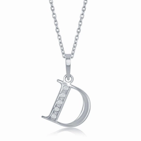 Sterling Silver Diamond "D" Initial Pendant Chain