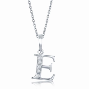 Sterling Silver Diamond "E" Initial Pendant Chain