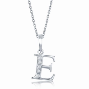 Sterling Silver Diamond "E" Initial Pendant Chain