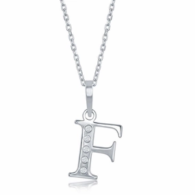 Sterling Silver Diamond "F" Initial Pendant Chain