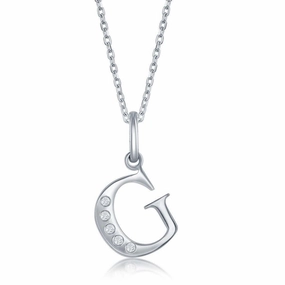 Sterling Silver Diamond "G" Initial Pendant Chain