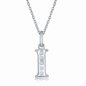 Sterling Silver Diamond "I" Initial Pendant Chain