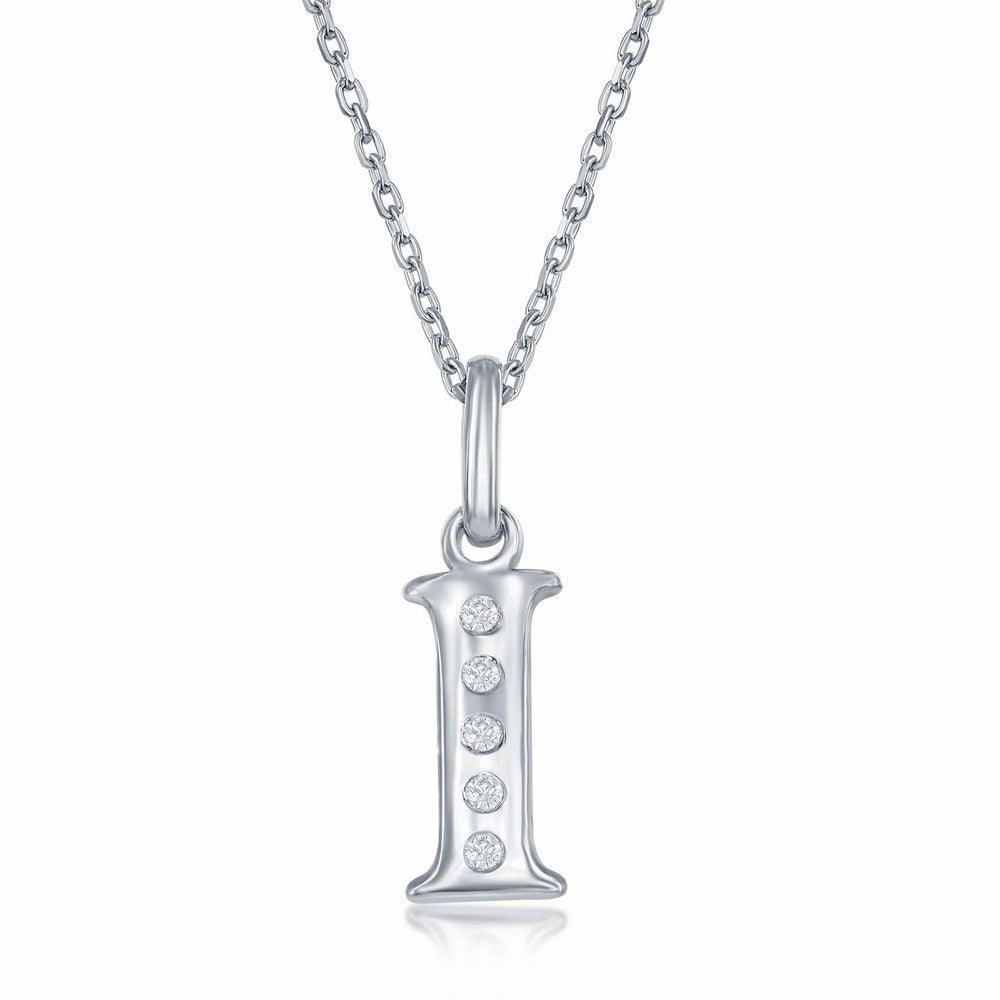 Sterling Silver Diamond "I" Initial Pendant Chain