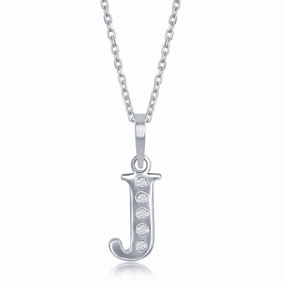 Sterling Silver Diamond "J" Initial Pendant Chain