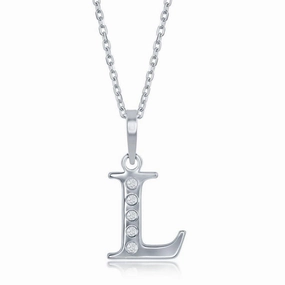 Sterling Silver Diamond "L" Initial Pendant Chain