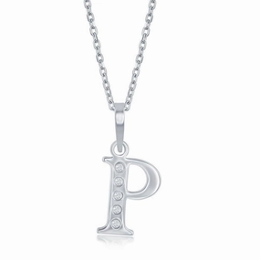 Sterling Silver Diamond "P" Initial Pendant Chain