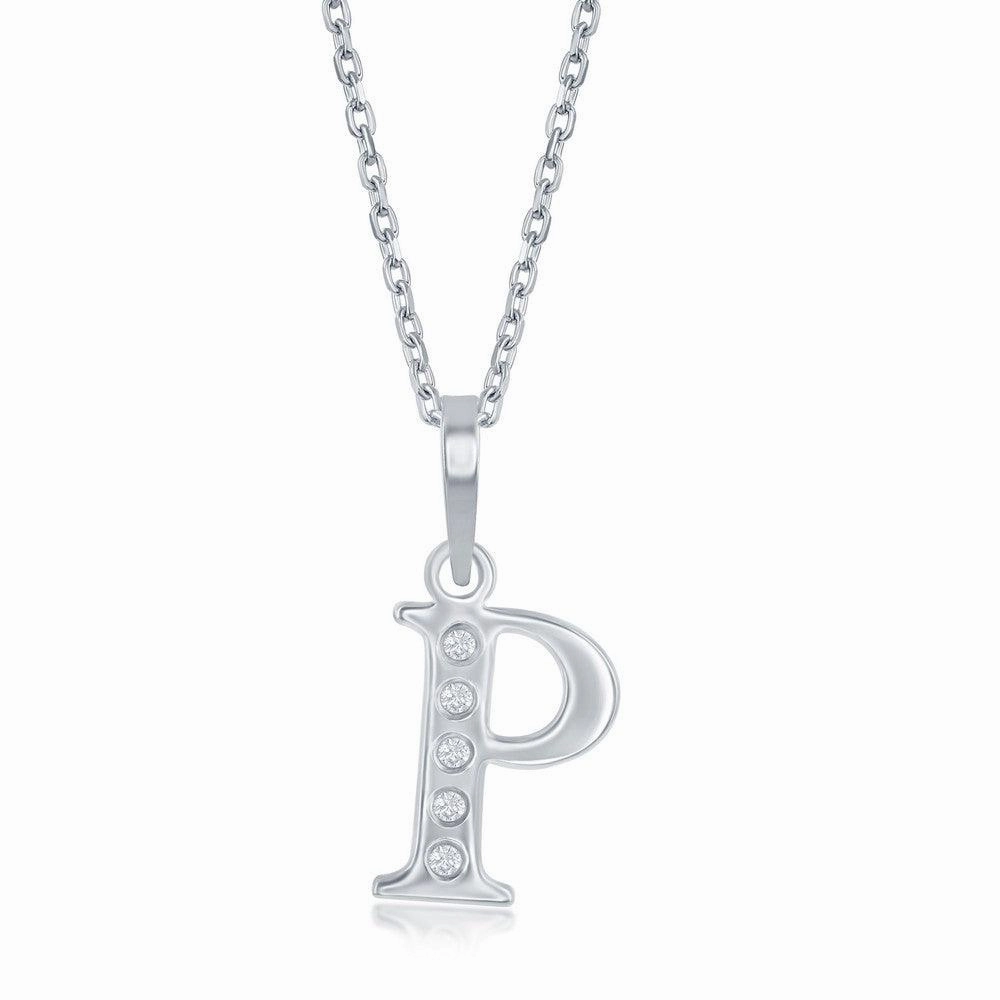 Sterling Silver Diamond "P" Initial Pendant Chain