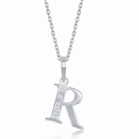 Sterling Silver Diamond "R "Initial Pendant Chain
