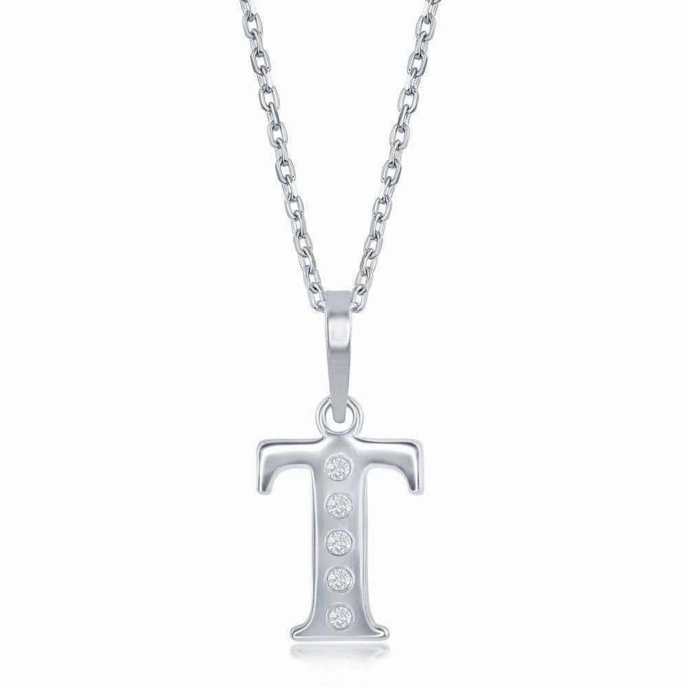 Sterling Silver Diamond "T" Initial Pendant Chain