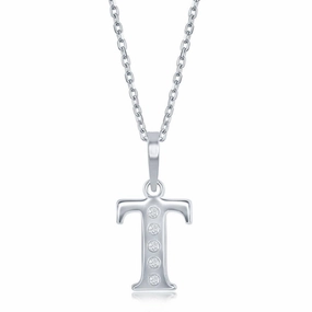 Sterling Silver Diamond "T" Initial Pendant Chain