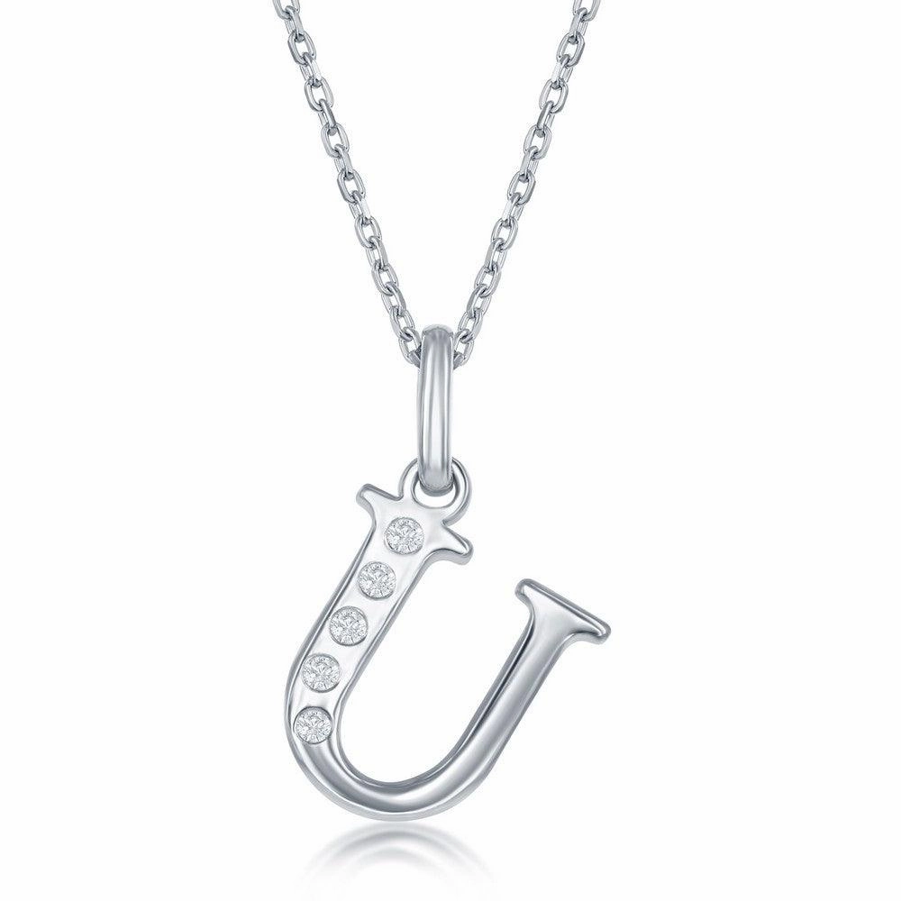 Sterling Silver Diamond "U" Initial Pendant Chain