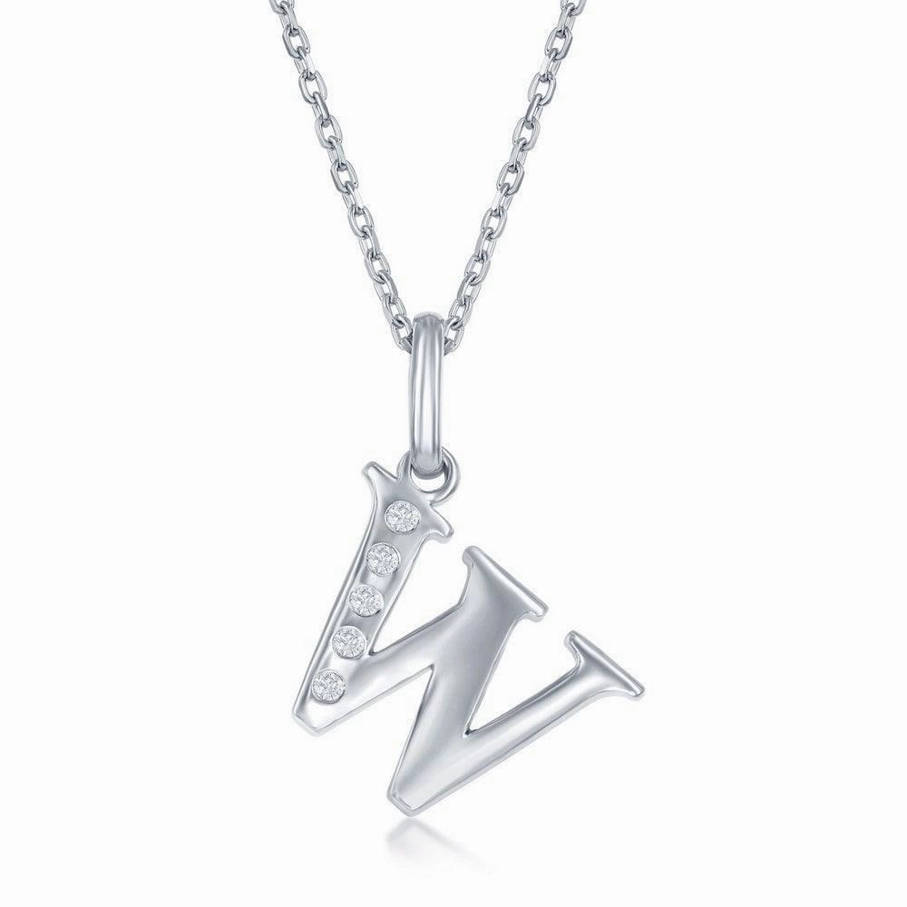 Sterling Silver Diamond "W" Initial Pendant Chain