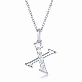 Sterling Silver Diamond "X" Initial Pendant Chain