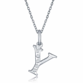 Sterling Silver Diamond "Y" Initial Pendant Chain