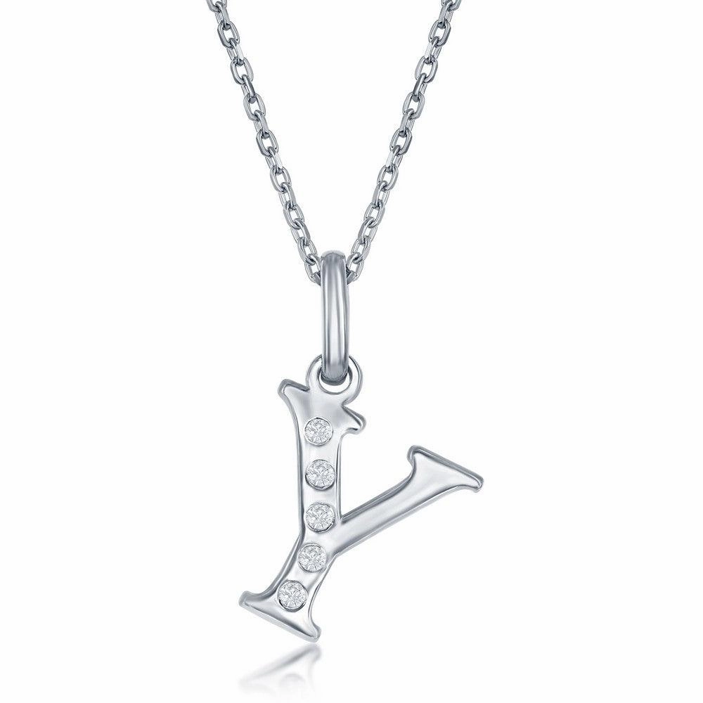 Sterling Silver Diamond "Y" Initial Pendant Chain