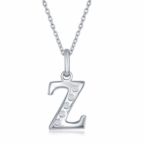 Sterling Silver Diamond "Z" Initial Pendant Chain