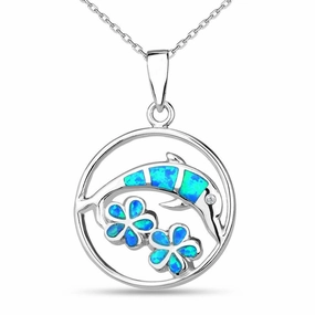 Sterling Silver Dolphin and Flowers Pendant