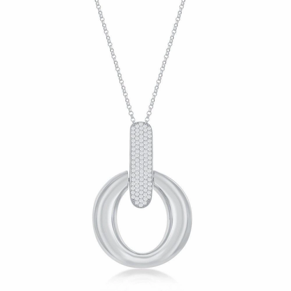 Sterling Silver Door-Knocker Pave Pendant Chain