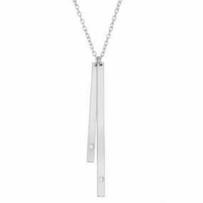 Sterling Silver Double Bar with Small CZ Necklace