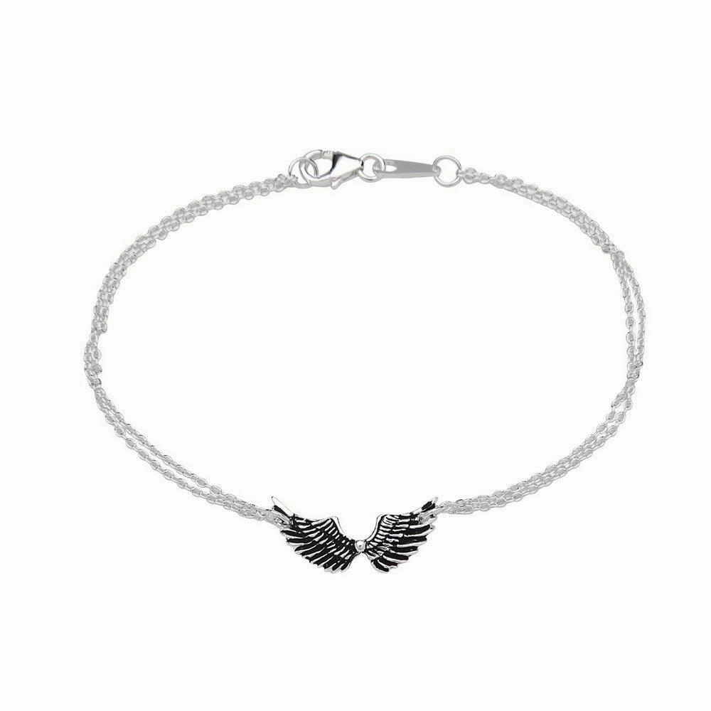 Sterling Silver Double Chain Small Wing Bracelet