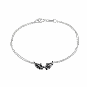 Sterling Silver Double Chain Small Wing Bracelet