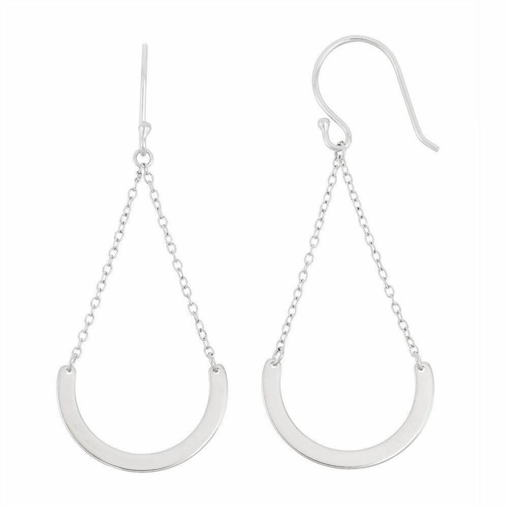 Sterling Silver Double Chain with Dangling Curve Hook Earrings