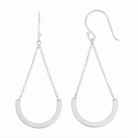 Sterling Silver Double Chain with Dangling Curve Hook Earrings