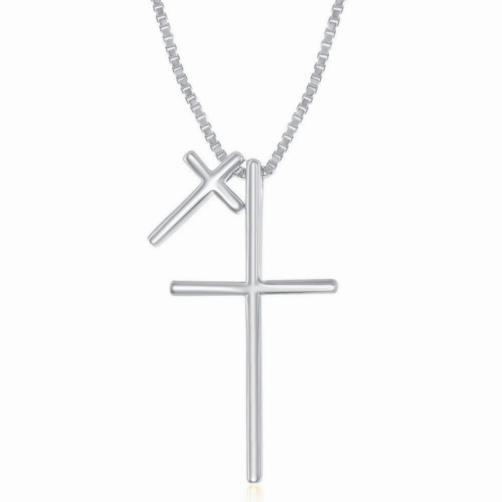 Sterling Silver Double Cross Design Necklace