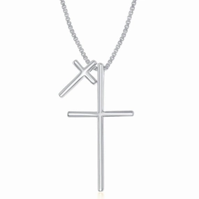 Sterling Silver Double Cross Design Necklace