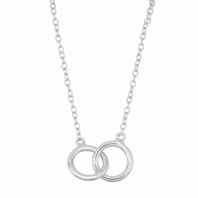 Sterling Silver Double Interlocked Rings Necklace