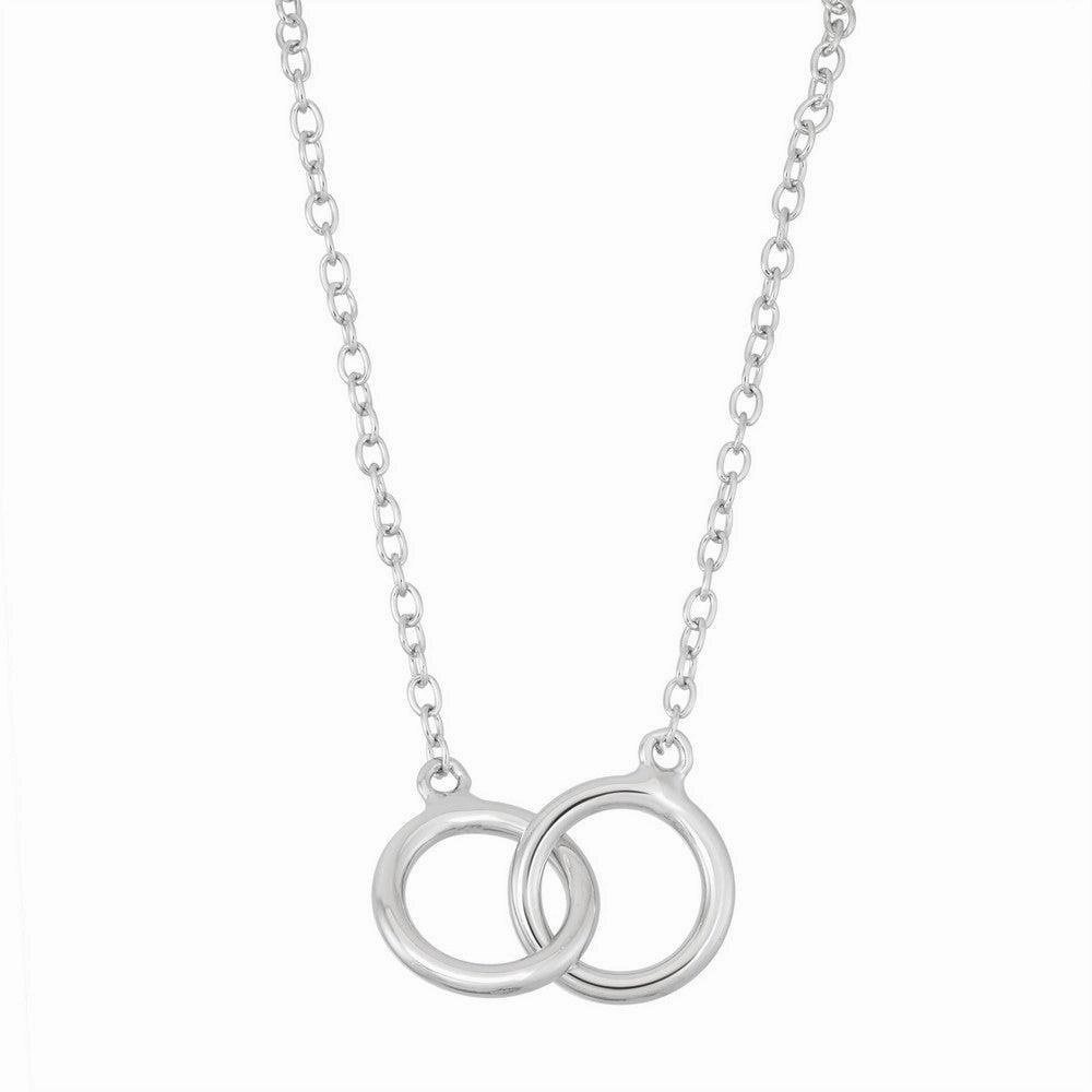 Sterling Silver Double Interlocked Rings Necklace