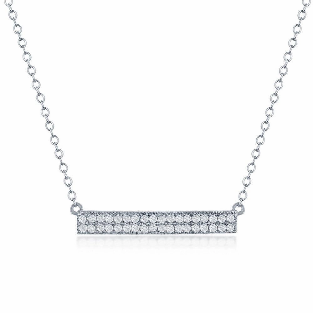 Sterling Silver Double Row CZ Bar Necklace