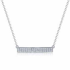 Sterling Silver Double Row CZ Bar Necklace
