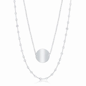 Sterling Silver Double Strand Shiny Disc Necklace
