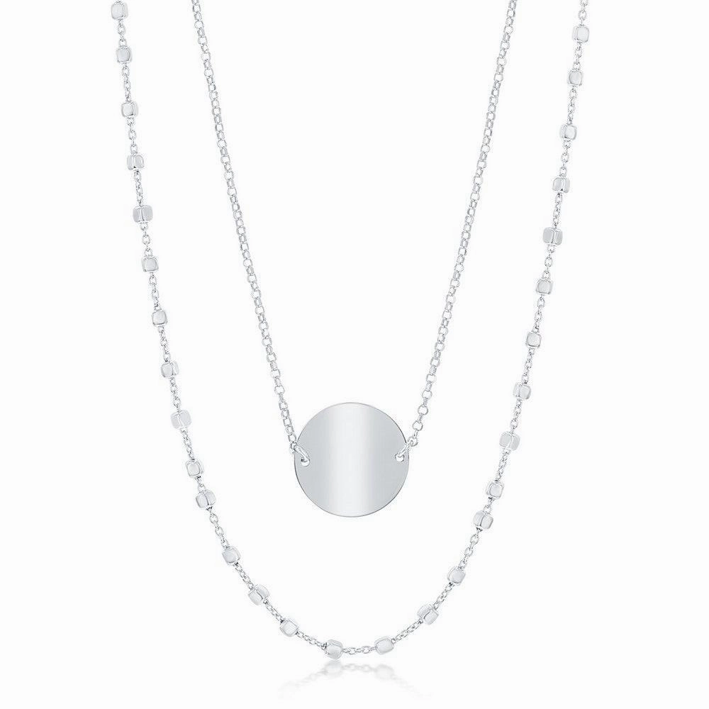 Sterling Silver Double Strand Shiny Disc Necklace