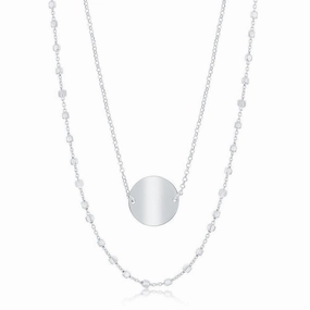 Sterling Silver Double Strand Shiny Disc Necklace