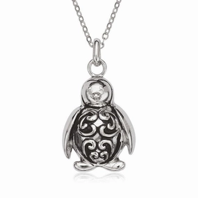 Sterling Silver Fancy Oxidized Penguin Pendant