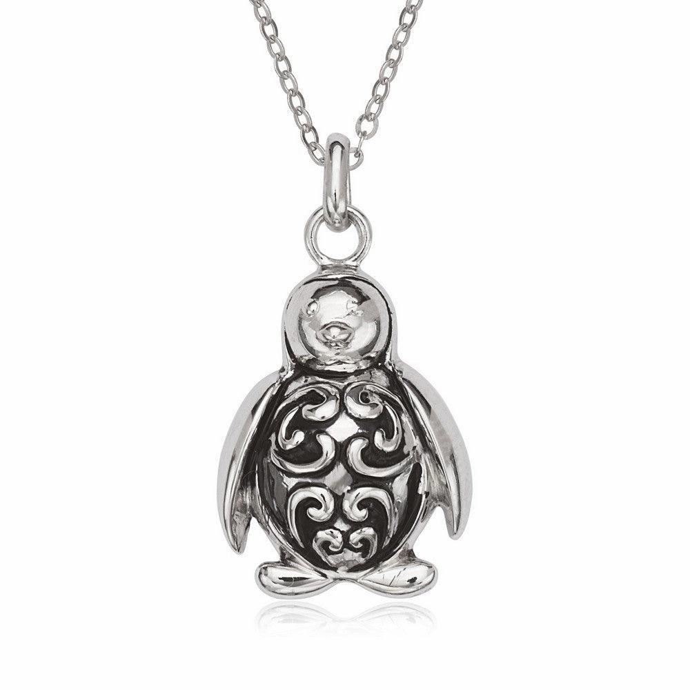 Sterling Silver Fancy Oxidized Penguin Pendant
