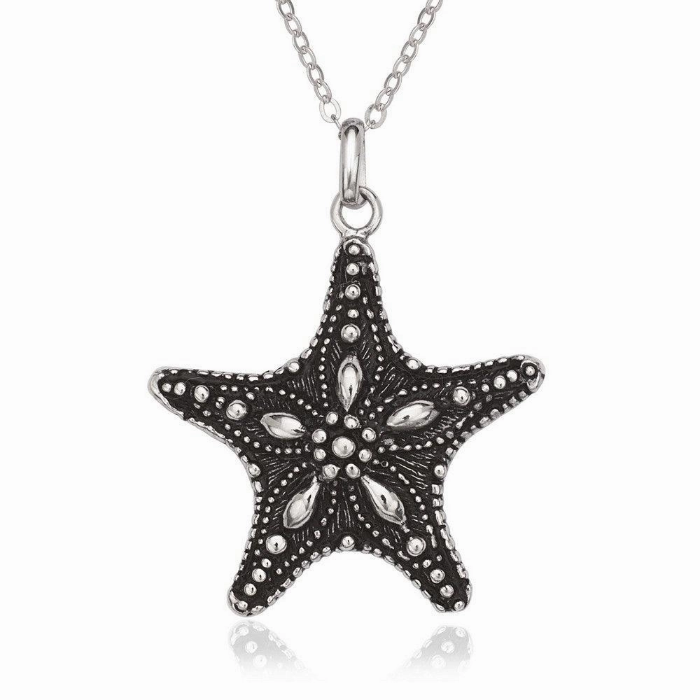 Sterling Silver Fancy Oxidized Starfish Pendant