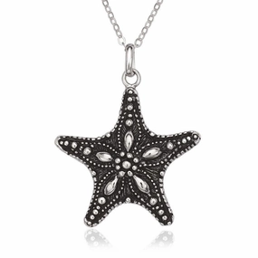 Sterling Silver Fancy Oxidized Starfish Pendant