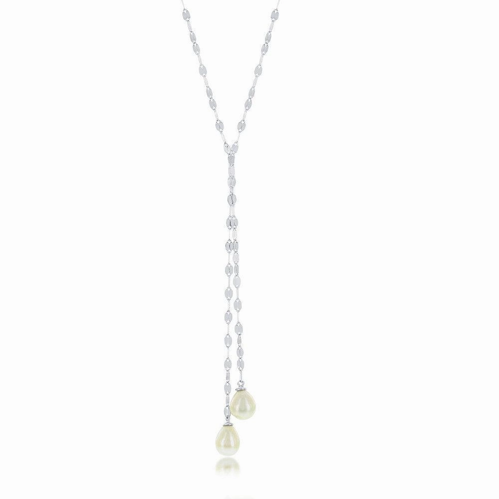 Sterling Silver Flat Mirror Chain with FWP Lariat Necklace